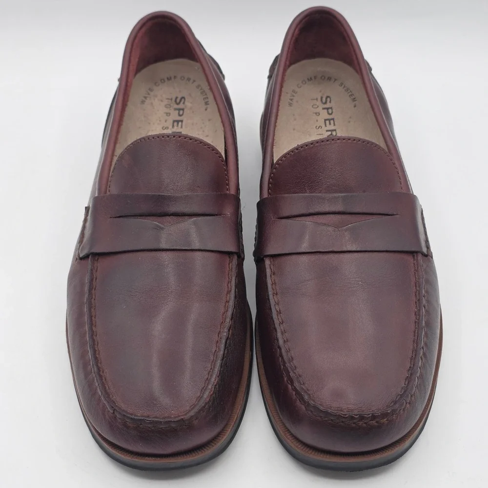 Sperry Penny Loafer Mens 13M Burgundy Leather Slip On Moc Toe 0841767 Classic